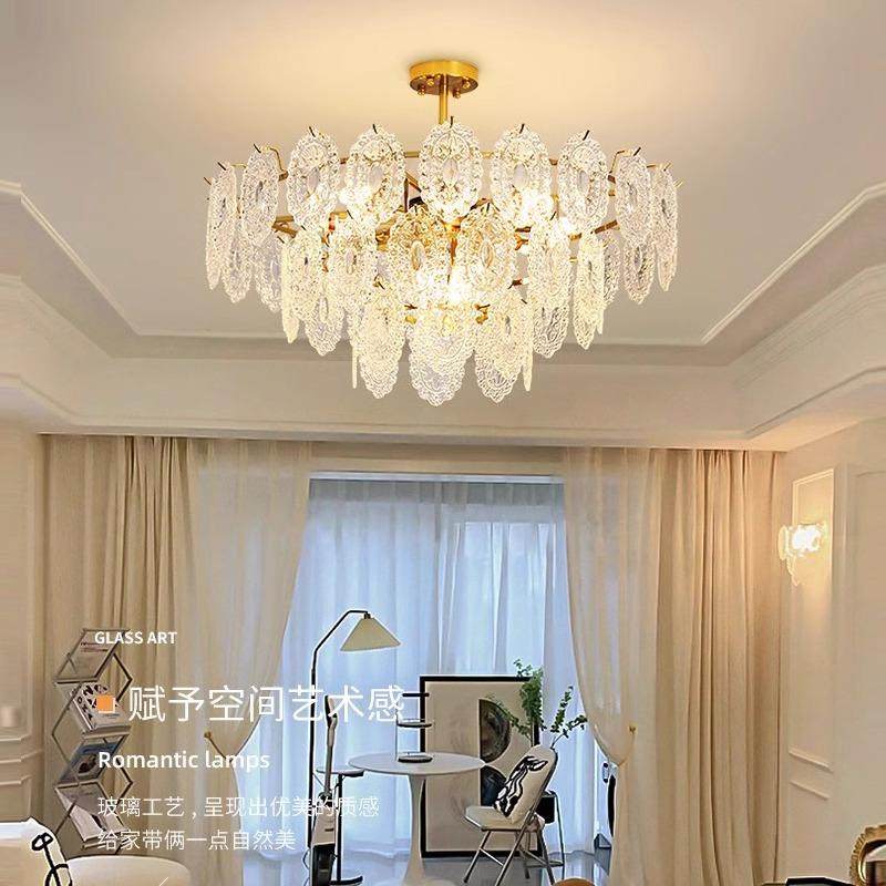 客厅主灯轻奢法式吊灯中山灯具现代简约大气水晶珍珠贝壳卧室餐厅