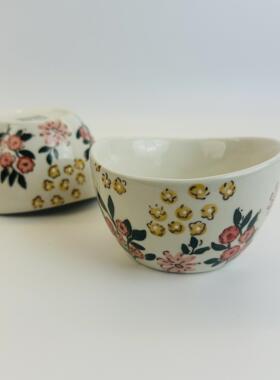 外贸陶瓷原单正品手绘陶瓷元宝碗蘸料碗火锅料碗釉下彩一对