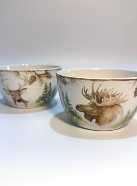 Certified International外贸陶瓷森系麋鹿5.5寸陶瓷碗汤碗饭碗