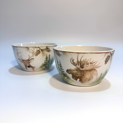 Certified International外贸陶瓷森系麋鹿5.5寸陶瓷碗汤碗饭碗