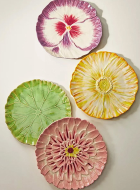 法式立体花卉陶瓷盘An睡莲盘甜品盘装饰摆件西餐盘