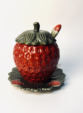 外贸陶瓷 草莓储物罐收纳罐调料罐 盐罐糖罐 草莓盘 甜品盘菜盘