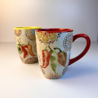 Certified International墨西哥彩椒陶瓷水杯马克杯子奶杯啤酒杯