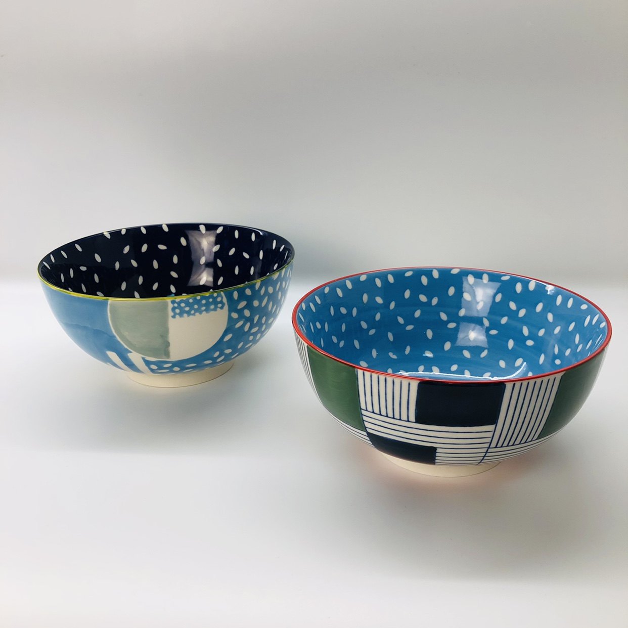 west elm外贸出口陶瓷彩绘7.5寸大烫碗顿菜碗釉下彩创意个性面碗