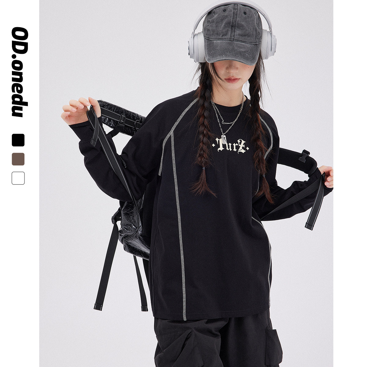 美式复古字母印花长袖休闲T恤女2025新款百搭宽松港味内搭上衣