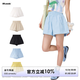 子 外穿运动裤 ODonedu显瘦镂空花边松紧腰复古短裤 女休闲A型阔腿裤