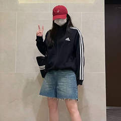 阿迪达斯男女同款三条杠刺绣logo针织休闲外套夹克GK9032 GK9034