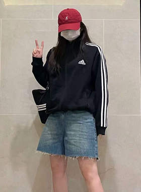 阿迪达斯男女同款三条杠刺绣logo针织休闲外套夹克GK9032 GK9034