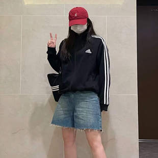 阿迪达斯男女同款三条杠刺绣logo针织休闲外套夹克GK9032 GK9034