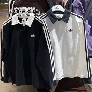 阿迪达斯三叶草男女POLO衫三条杠纯棉舒适简约长袖T恤KE3575 3576