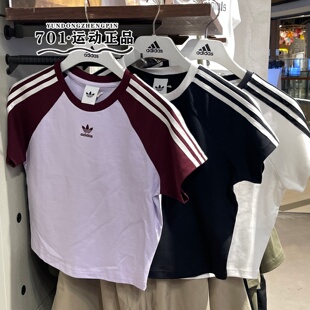 adidas三叶草女经典短袖三条杠短款半袖T恤KT7793 KT7794 KU4768