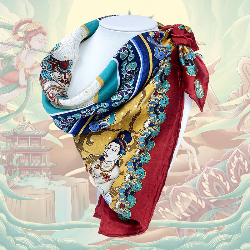 5cm敦煌壁画元素小丝巾