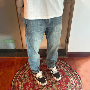 休闲裤 裤 男宽松直筒潮牌水洗浅色阔腿长裤 破洞牛仔裤 子男秋冬新款