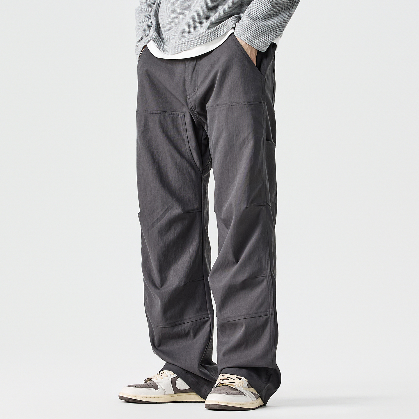 裤子男秋冬工装裤男宽松直筒潮流水洗复古美式立体裁剪休闲伐木裤