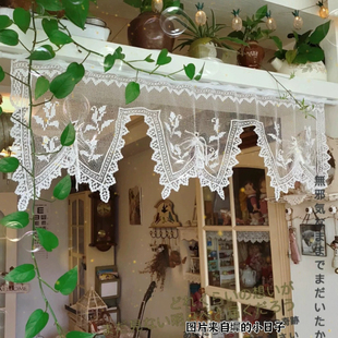 白色手工网扣5扣咖啡帘窗户半帘装饰帘郁金香装饰帘花园帘蕾丝装