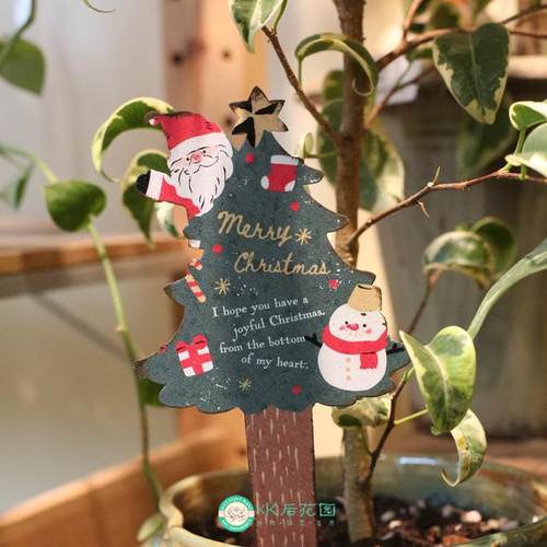 圣诞节万圣节花插可爱复古做旧铁皮花插雪人圣诞树插牌外贸小插件