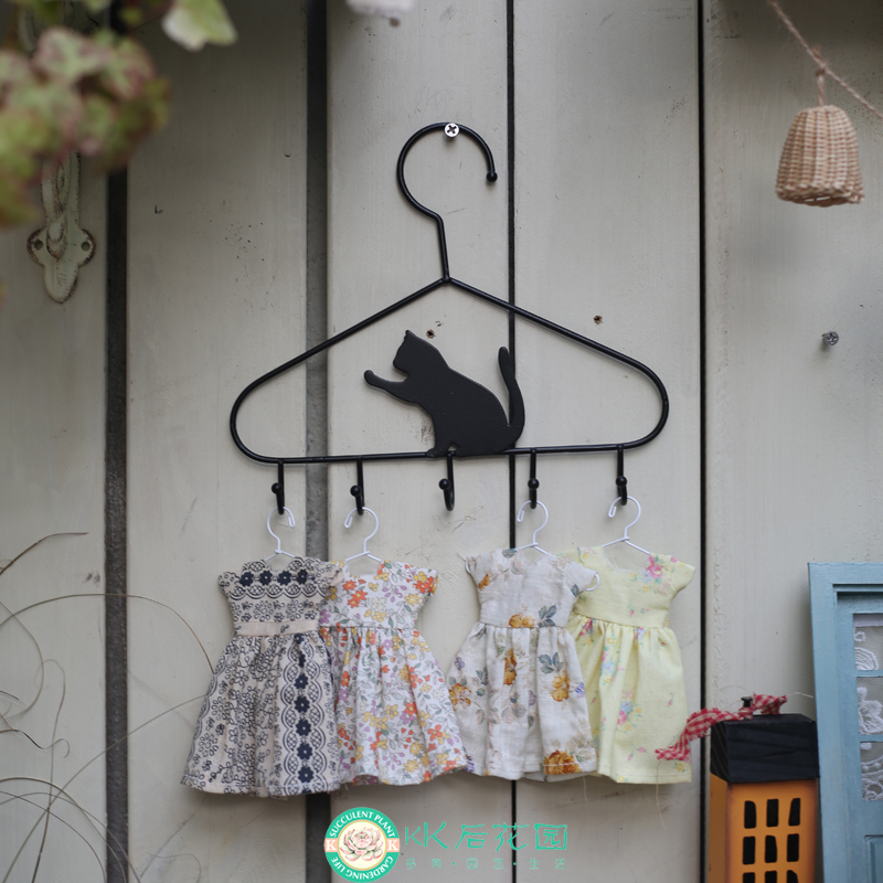 INS风外贸铁艺手工小黑猫衣架挂钩园艺杂货挂件装饰可爱摆件挂饰