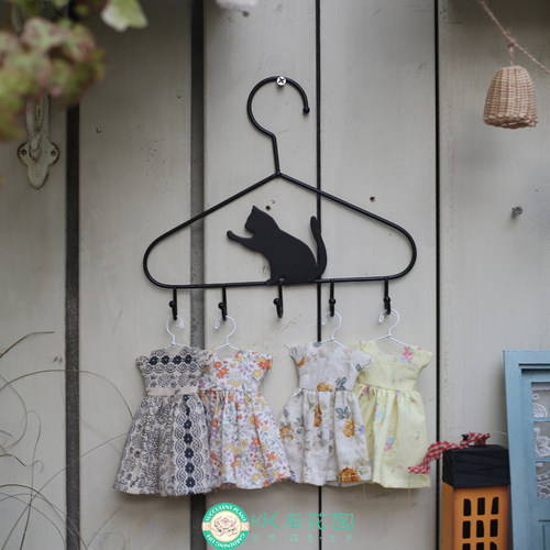 INS风外贸铁艺手工小黑猫衣架挂钩园艺杂货挂件装饰可爱摆件挂饰