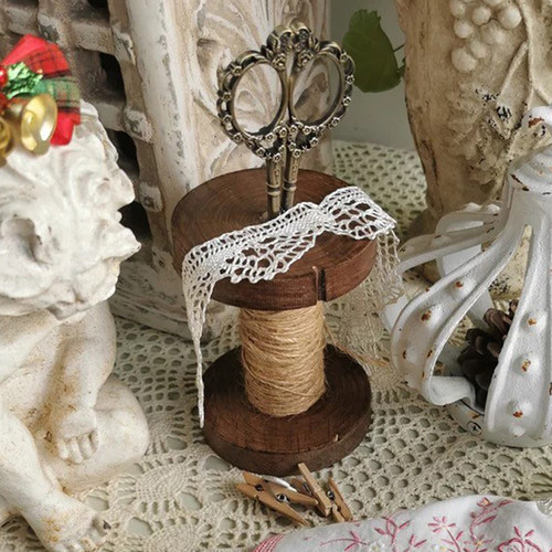 手工木质线轴架蕾丝架带剪刀麻绳支架麻布架收纳家居布艺线轴芯