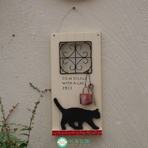 INS风日系杂货猫咪窗户挂牌创意庭院挂牌纯实木做旧挂饰品装饰