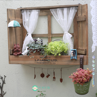 复古乡村假窗装饰挂件餐厅壁挂庭院田园假窗户窗帘咖啡店拍摄道具