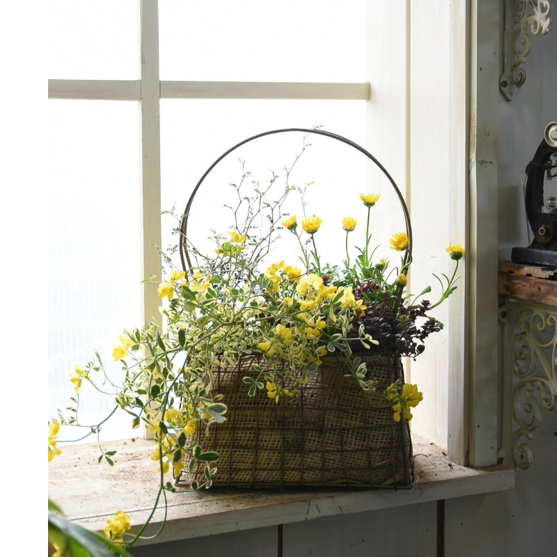 INS铁艺花篮手提篮可挂铁网线加粗小篮子果篮草花花盆套盆杂货