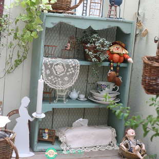 ins上墙做旧柜子铁网置物架复古多层花架实木壁挂民宿木质壁挂柜