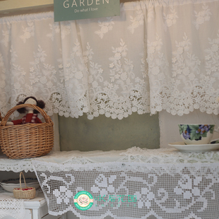 半帘窗幔帘蔓帘头蕾丝小窗帘免打孔门帘飘帘短帘纱帘曼联带杆成品