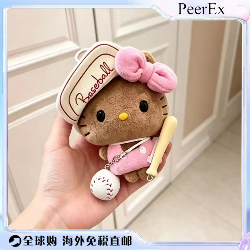 日本PeerEx棒球kitty挂件黑皮猫包挂哈喽KT猫书包钥匙扣生日礼物