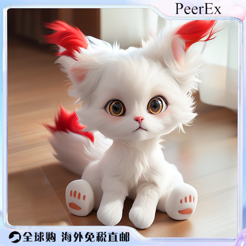 日本PeerEx新款德文猫卷毛玩偶白猫毛绒公仔可爱安抚玩具生日礼物