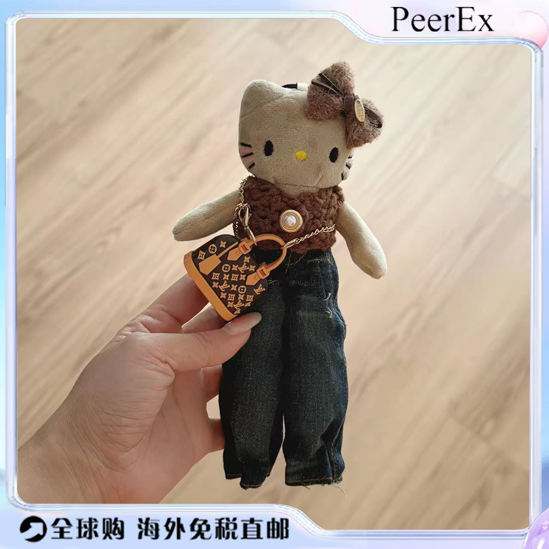 日本PeerEx时尚黑皮kitty包包挂饰长腿挂件牛仔裤玩偶钥匙扣礼物