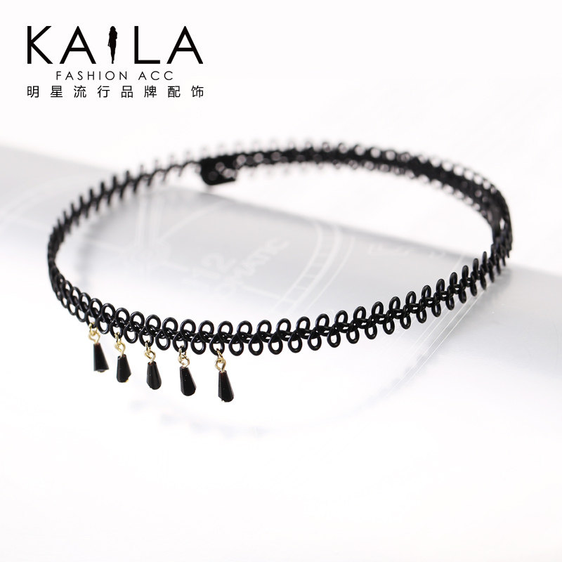 Kaila安娜苏项圈 女韩国时尚气质森女个性颈链黑色水滴短款锁骨