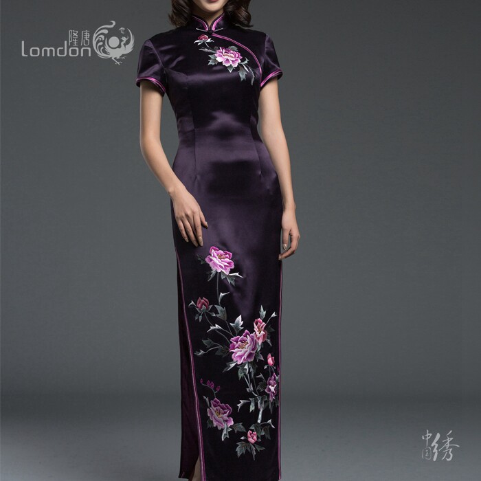 定制新款隆唐高刺绣民族风修身走秀宴会礼服女长款经典旗袍L11-1