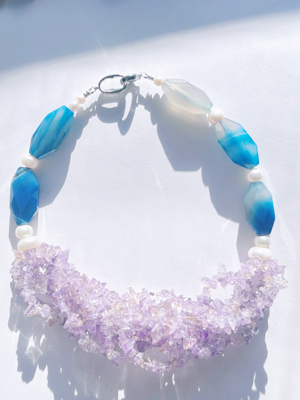 原创 天然紫/黄水晶碎碎冰玛瑙项链颈链 个性文艺设计感monies风