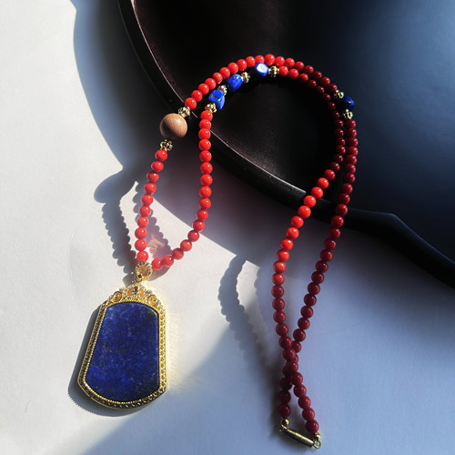 天然海竹随形青金石合香珠青金石吊坠项链毛衣链