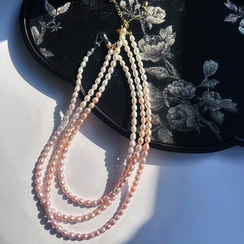 极光淡水无核珍珠白香槟粉紫渐变珍珠项链颈链 莫奈鸢尾轻奢精致