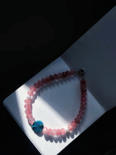 原创 落日晚霞 天然铁虎晶钻切算盘珠锁骨链颈链 lizzies姐妹风