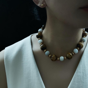 原创 天然菱切虎眼石缅甸A货翡翠项链颈链monies风小众存在感首饰