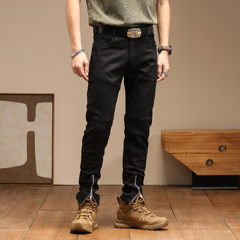 复古牛仔裤男士修身小脚长裤