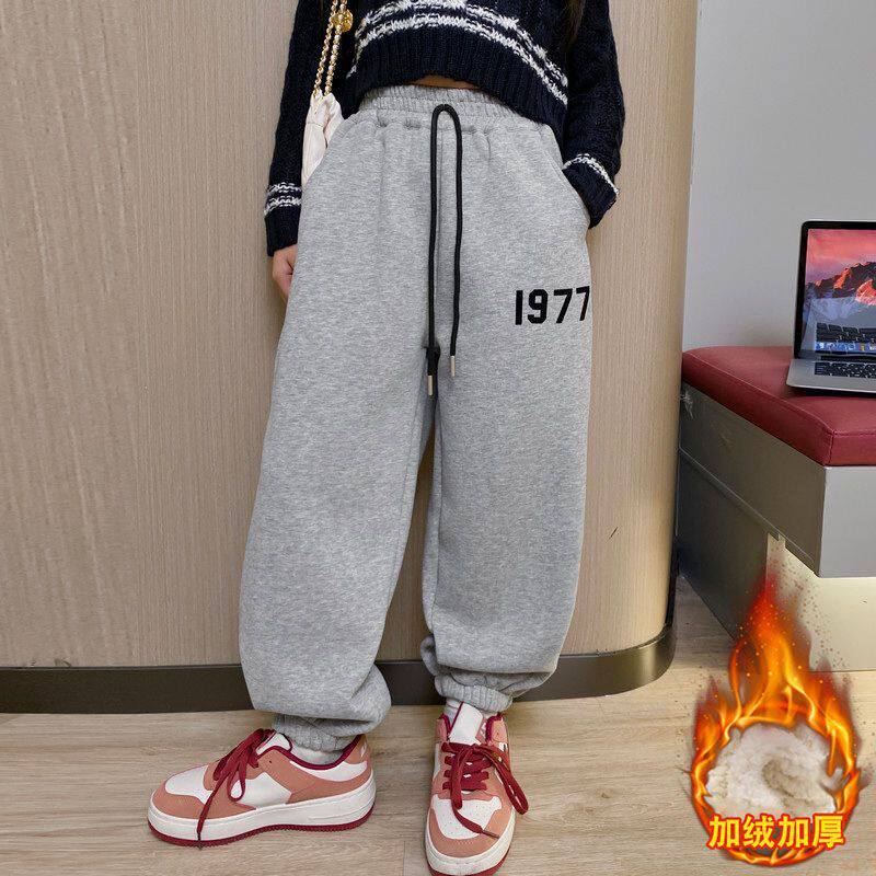 女童加绒卫裤秋冬装新款中大童秋季儿童休闲灰色运动裤长裤童装