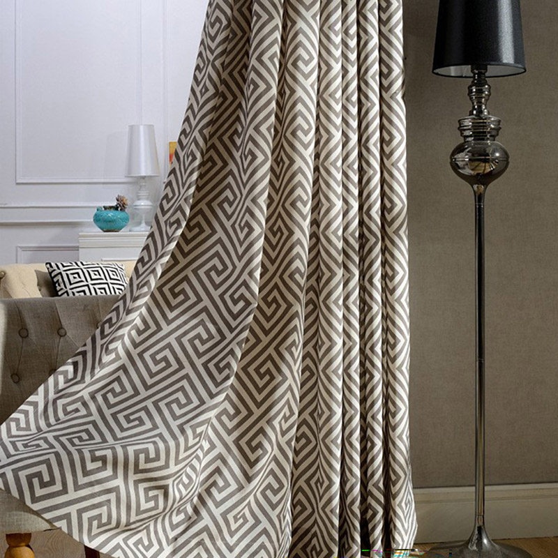 中式古典回纹窗帘遮光环保印染客厅卧室几何印花高档布艺窗帘定制