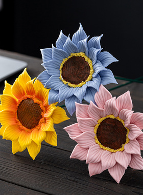 手工向日葵陶瓷花仿真花大号家居装饰花艺插花永生不凋零摆件送礼