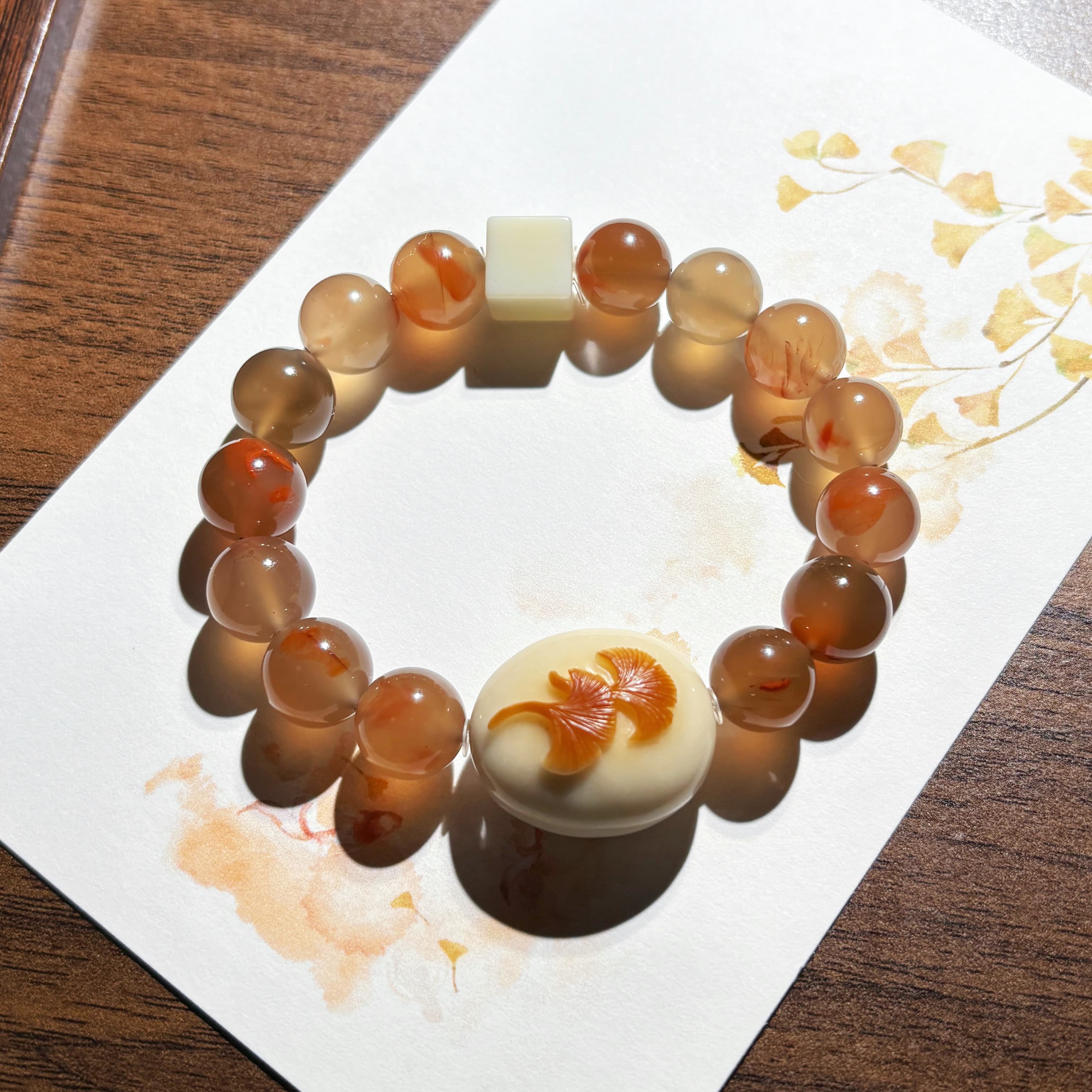 【原创流通】天然南红玛瑙 蜜糖包浆底飘花 牙果和田玉 手串手链