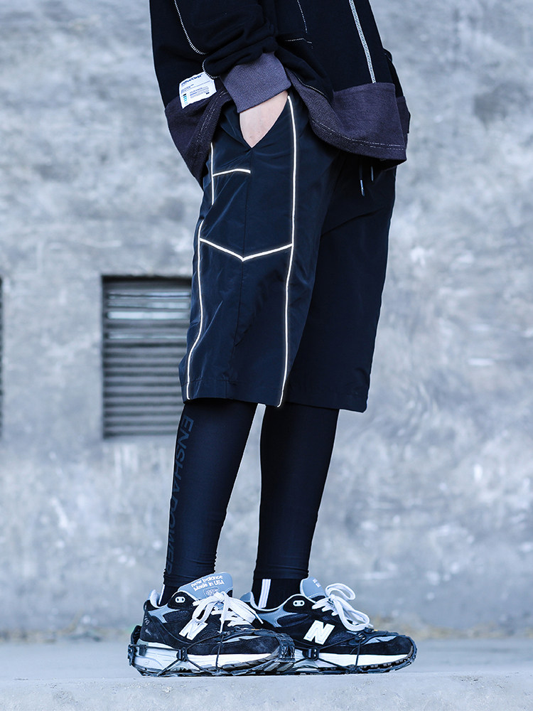 ENSHADOWER concealer summer tide brand reflective strip shorts Men's national tide loose five-point pants functional five-point pants