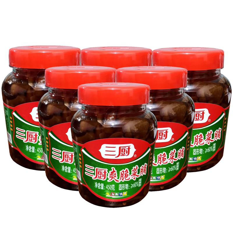 推荐三厨爽脆菜脯450gX6瓶腌制萝卜咸菜酱菜居家拌面配粥开胃小菜