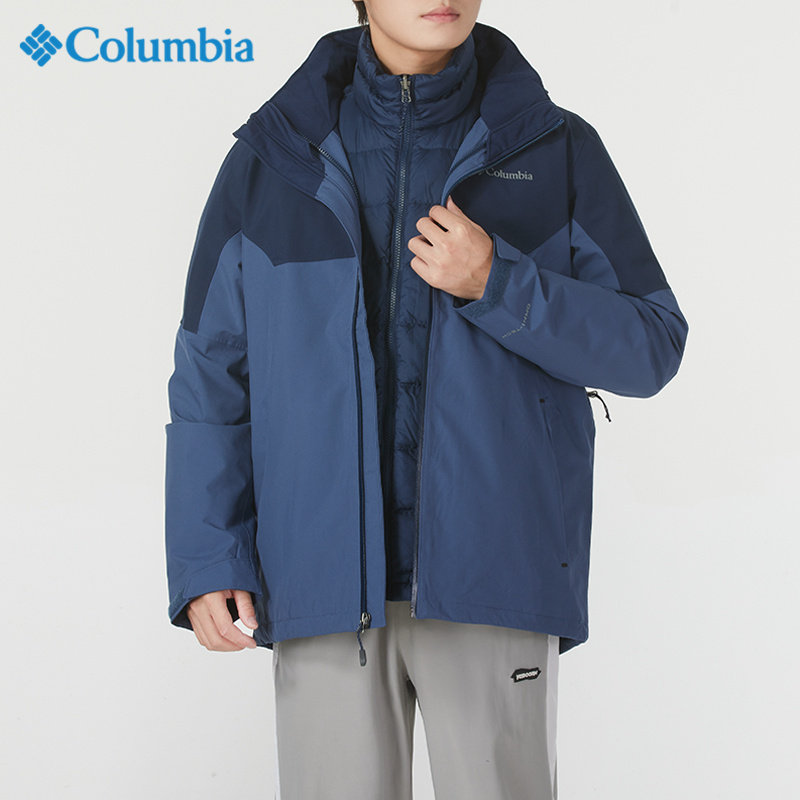 Columbia哥伦比亚三合一冲锋衣男装冬季新款羽绒内胆外套防水夹克
