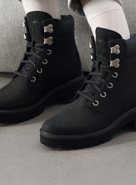 添柏岚马丁靴女鞋秋冬新款户外徒步登山厚底增高黑色高帮靴A5NYY