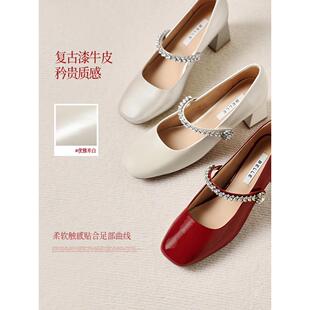 百丽孙乐言毛晓彤同款白月光红色高跟玛丽珍单鞋女鞋子F1Y1DAQ6