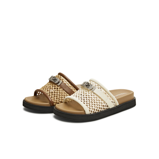 KT064BH5 2025夏新款 天美意一字拖复古度假厚底拖鞋 女外穿休闲凉鞋