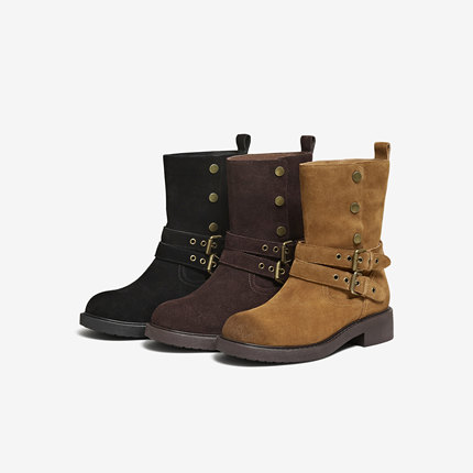 TATA他她靴子2025冬季新款时装靴百搭女鞋黑色短筒休闲靴XYK01DZ5